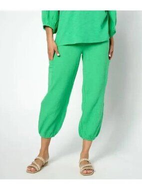 Belle by Kim Gravel Women Pants PM Gauze Utility Cropped Jogger Green A644057